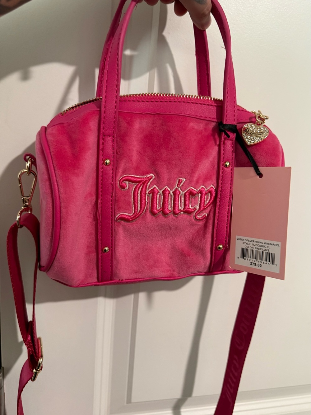 Juicy Couture Queen Of Everything Pink Velour Mini Barrel Purse Crossbody - NWT